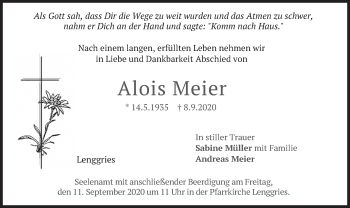 Todesanzeige von Alois Meier von merkurtz