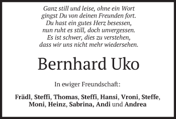 Todesanzeige von Bernhard Uko von merkurtz