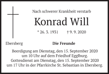 Todesanzeige von Konrad Will von merkurtz