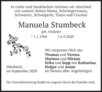 Todesanzeige von Manuela Stumbeck von merkurtz