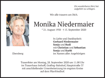 Todesanzeige von Monika Niedermaier von merkurtz