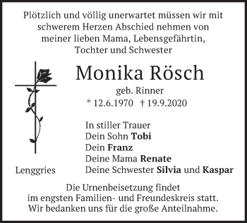 Todesanzeige von Monika Rösch von merkurtz