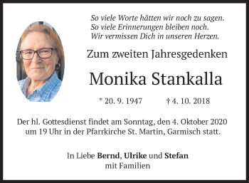 Todesanzeige von Monika Stankalla von merkurtz