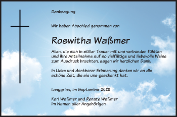 Todesanzeige von Roswitha Waßmer von merkurtz