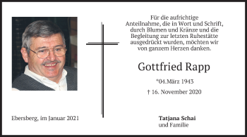 Todesanzeige von Gottfried Rapp von merkurtz