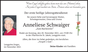 Todesanzeige von Anneliese Schwaiger von merkurtz