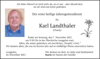 Todesanzeige von Karl Landthaler von merkurtz