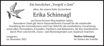 Todesanzeige von Erika Schinnagl von merkurtz