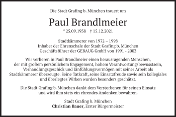 Todesanzeige von Paul Brandlmeier von merkurtz