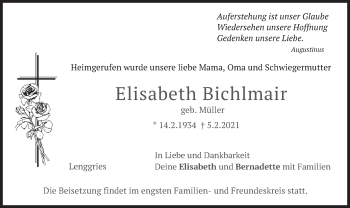 Todesanzeige von Elisabeth Bichlmair von merkurtz