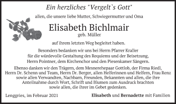 Todesanzeige von Elisabeth Bichlmair von merkurtz