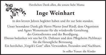 Todesanzeige von Inge Weinhart von merkurtz