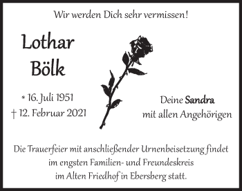 Todesanzeige von Lothar Bölk von merkurtz