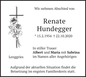 Todesanzeige von Renate Hundegger von merkurtz