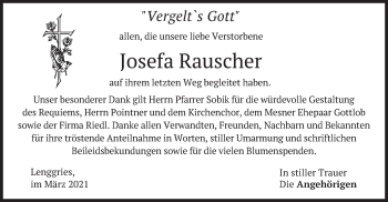 Todesanzeige von Josefa Rauscher von merkurtz