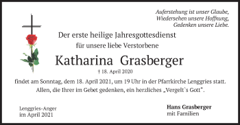 Todesanzeige von Katharina Grasberger von merkurtz