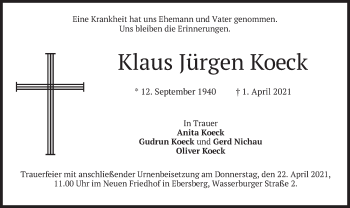 Todesanzeige von Klaus Jürgen Koeck von merkurtz