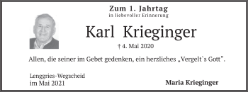 Todesanzeige von Karl Krieginger von merkurtz