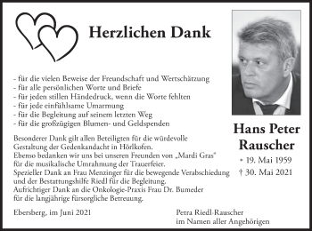 Todesanzeige von Hans Peter Rauscher von merkurtz