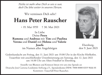 Todesanzeige von Hans Peter Rauscher von merkurtz