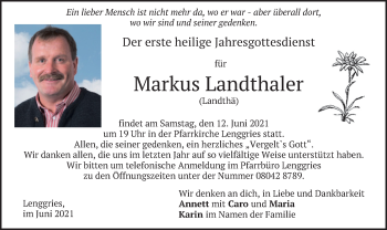 Todesanzeige von Markus Landthaler von merkurtz