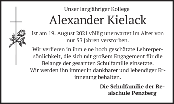 Todesanzeige von Alexander Kielack von merkurtz