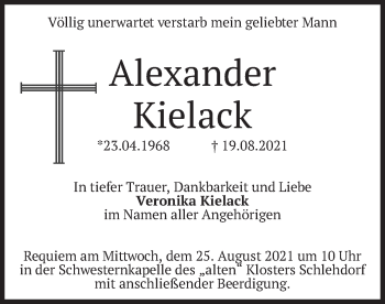 Todesanzeige von Alexander Kielack von merkurtz