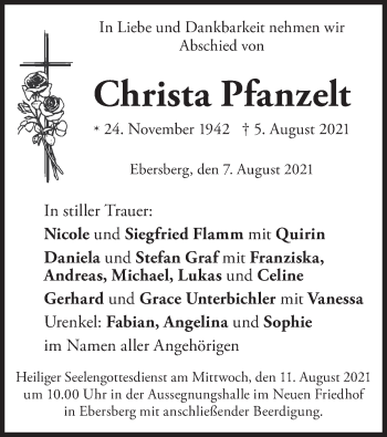 Todesanzeige von Christa Pfanzelt von merkurtz