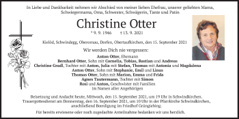 Todesanzeige von Christine Otter von merkurtz