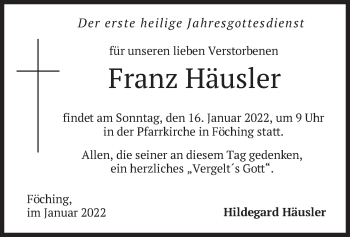 Todesanzeige von Franz Häusler von merkurtz