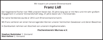 Todesanzeige von Franz Lidl von merkurtz