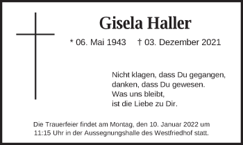 Todesanzeige von Gisela Haller von merkurtz