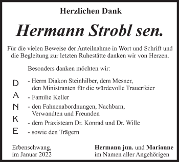 Todesanzeige von Hermann Strobl von merkurtz