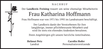 Todesanzeige von Katharina Hoffmann von merkurtz