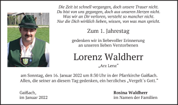 Todesanzeige von Lorenz Waldherr von merkurtz