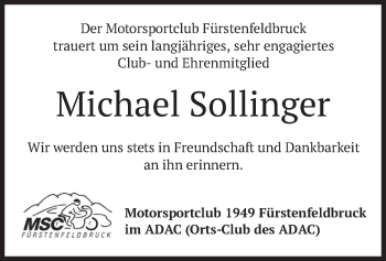 Todesanzeige von Michael Sollinger von merkurtz