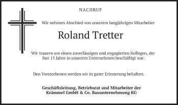 Todesanzeige von Roland Tretter von merkurtz