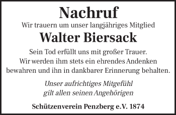 Todesanzeige von Walter Biersack von Das Gelbe Blatt Penzberg