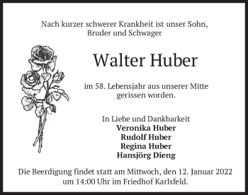 Todesanzeige von Walter Huber von merkurtz