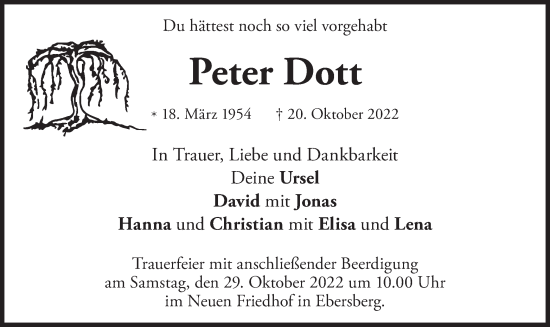 Todesanzeige von Peter Dott von merkurtz