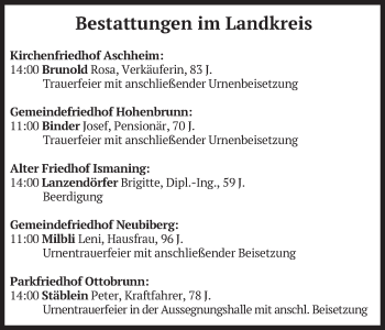 Todesanzeige von Bestattungen vom 18.02.2022 von merkurtz