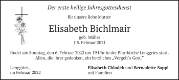 Todesanzeige von Elisabeth Bichlmair von merkurtz