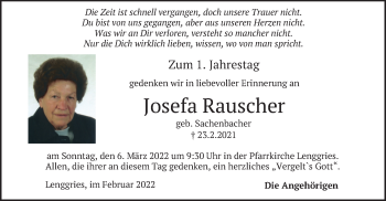 Todesanzeige von Josefa Rauscher von merkurtz