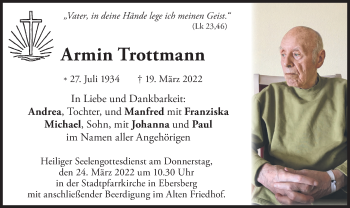 Todesanzeige von Armin Trottmann von merkurtz