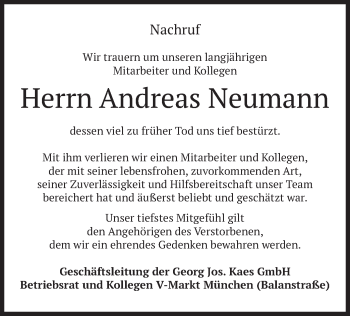 Todesanzeige von Andreas Neumann von merkurtz