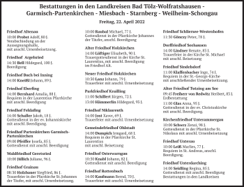 Todesanzeige von Bestattungen vom 22.04.2022 von merkurtz