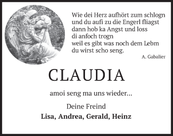 Todesanzeige von Claudia  von merkurtz