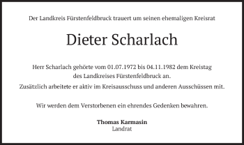 Todesanzeige von Dieter Scharlach von merkurtz