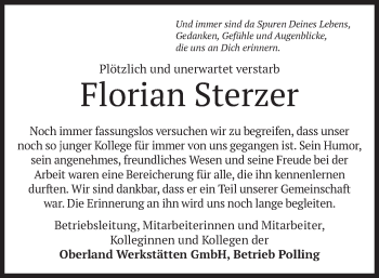 Todesanzeige von Florian Sterzer von merkurtz