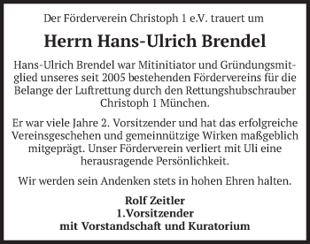 Todesanzeige von Hans-Ulrich Brendel von merkurtz